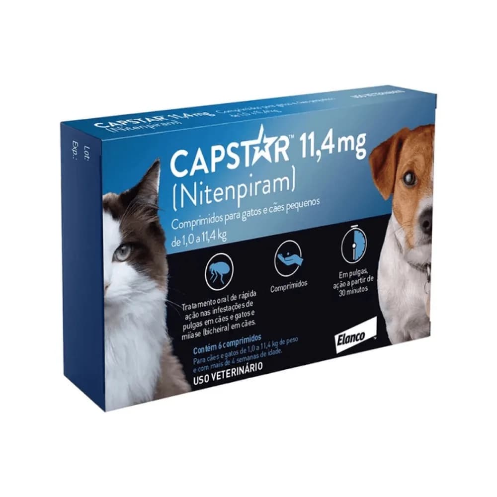 Capstar 11,4mg cães e gatos de 1kg a 11,4kg - 6 comprimidos