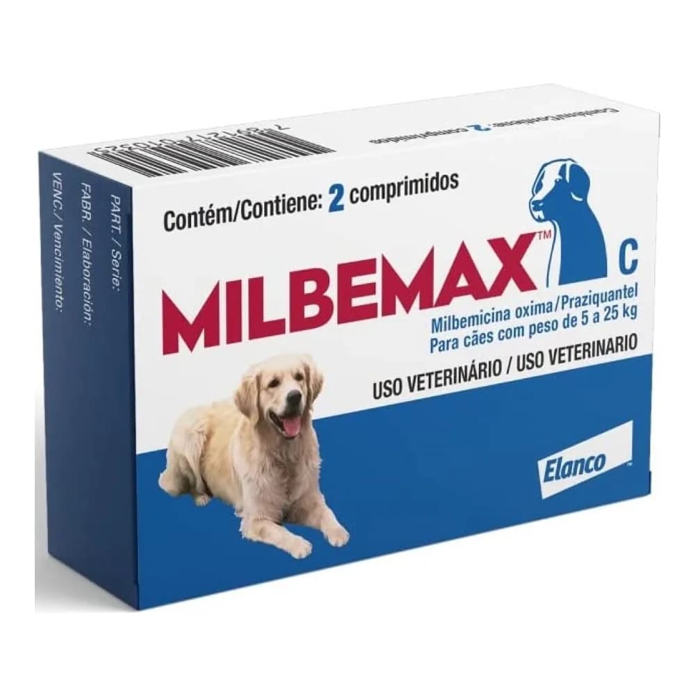 Milbemax caes 5 a 25 kg 2 comprimidos