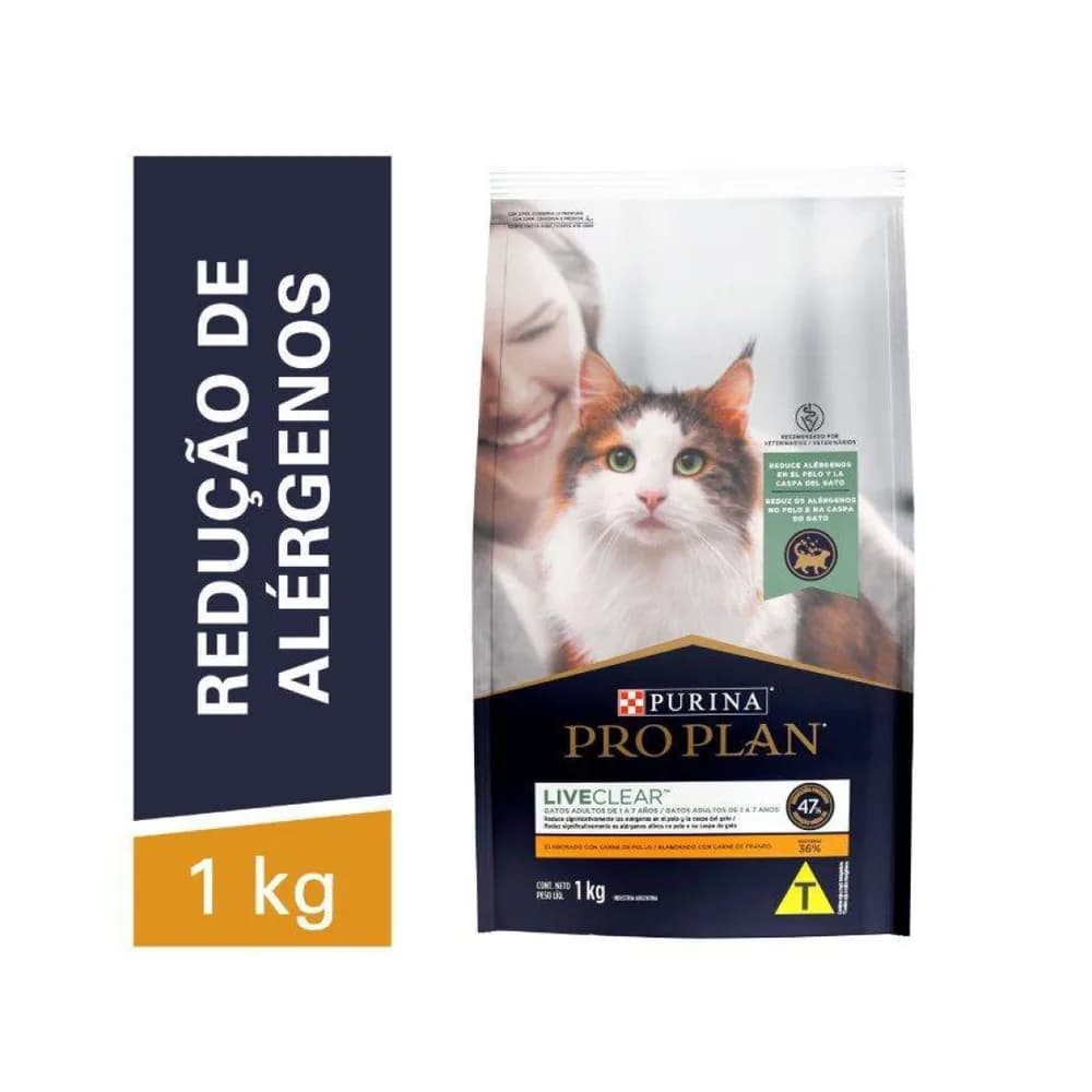 Ração pro plan redução alérgenos live clear para gatos adultos 1 kg