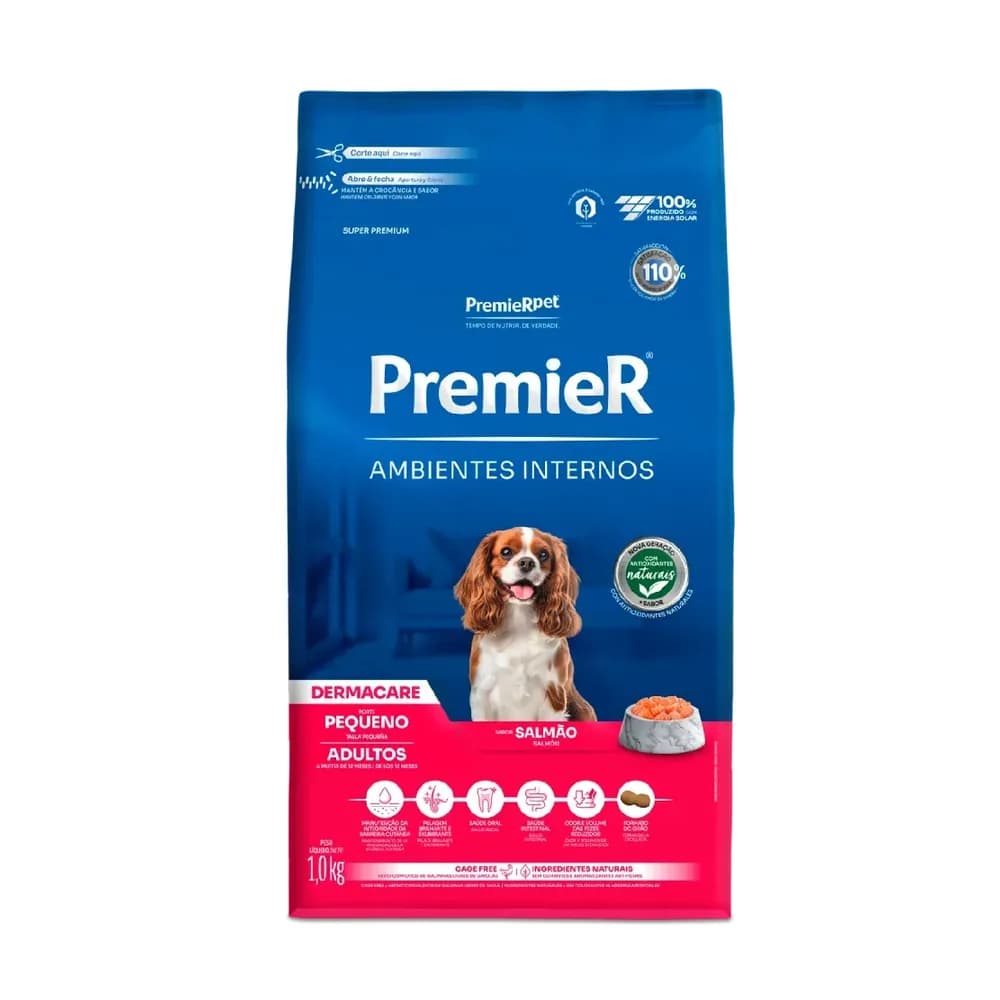 Ração premier - cães - ambientes internos dermacere - salmão adulto /